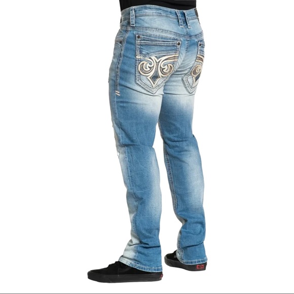 Affliction Men's Denim Jeans ACE APEX MIDLAND Embroidered Blue - Picture 8 of 9